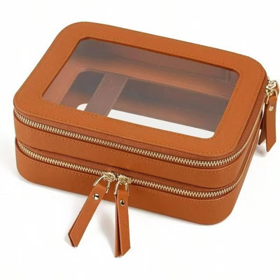 Travel Cosmetic Train Case: Large Clear Double Layer Makeup Bag with Dedicated Brush Holder, Toiletry Organizer (Brown) Brown Standard | Target