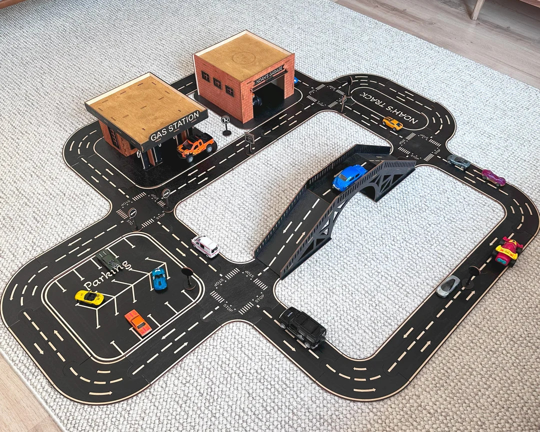 Personalizable Wooden Car Track: Montessori Road Track Puzzle for Kids, Race Car Track, Personali... | Etsy (US)