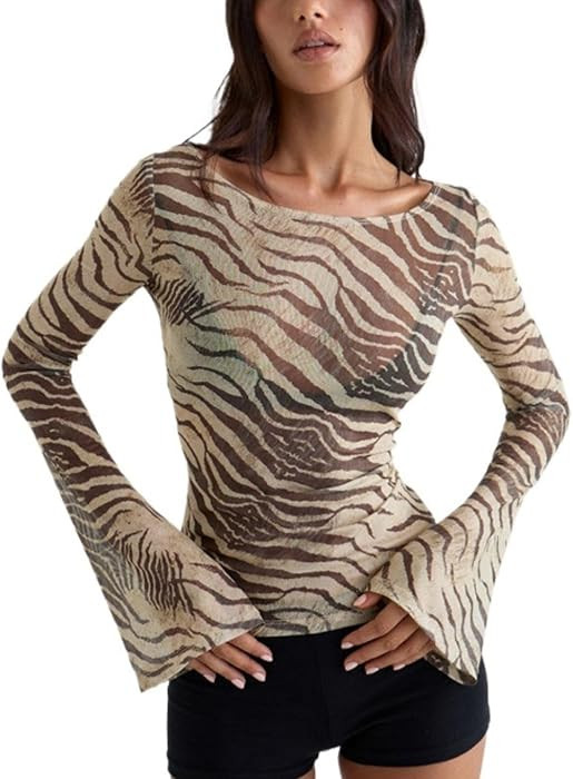 Animal Print Tops for Women Zebra Print Long Sleeve Going Out Tops | Amazon (US)