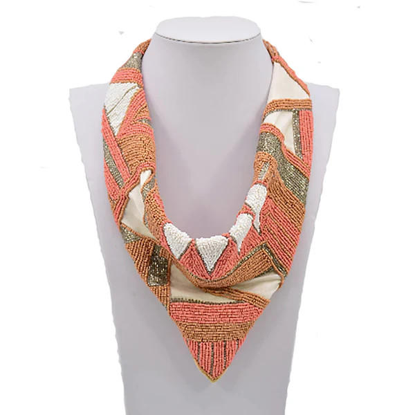 Hand Beaded Bandana Scarf - Salmon | Christina Greene 