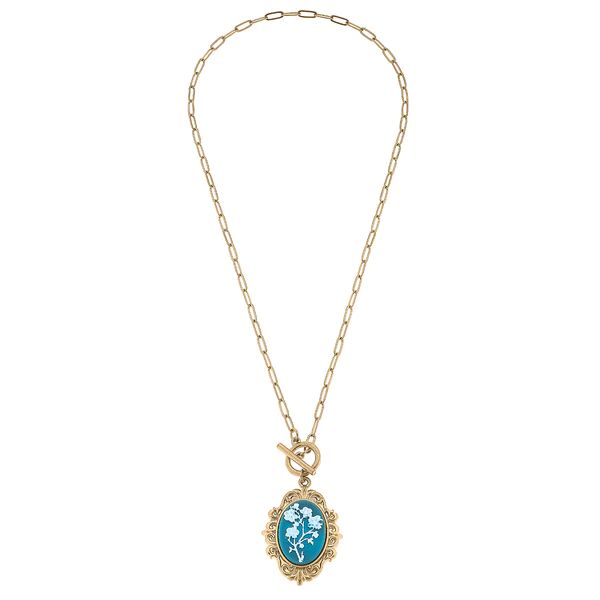 CANVAS Style x @ChappleChandler Pookie Floral Cameo Pendant T-Bar Necklace in Wedgwood Blue | CANVAS