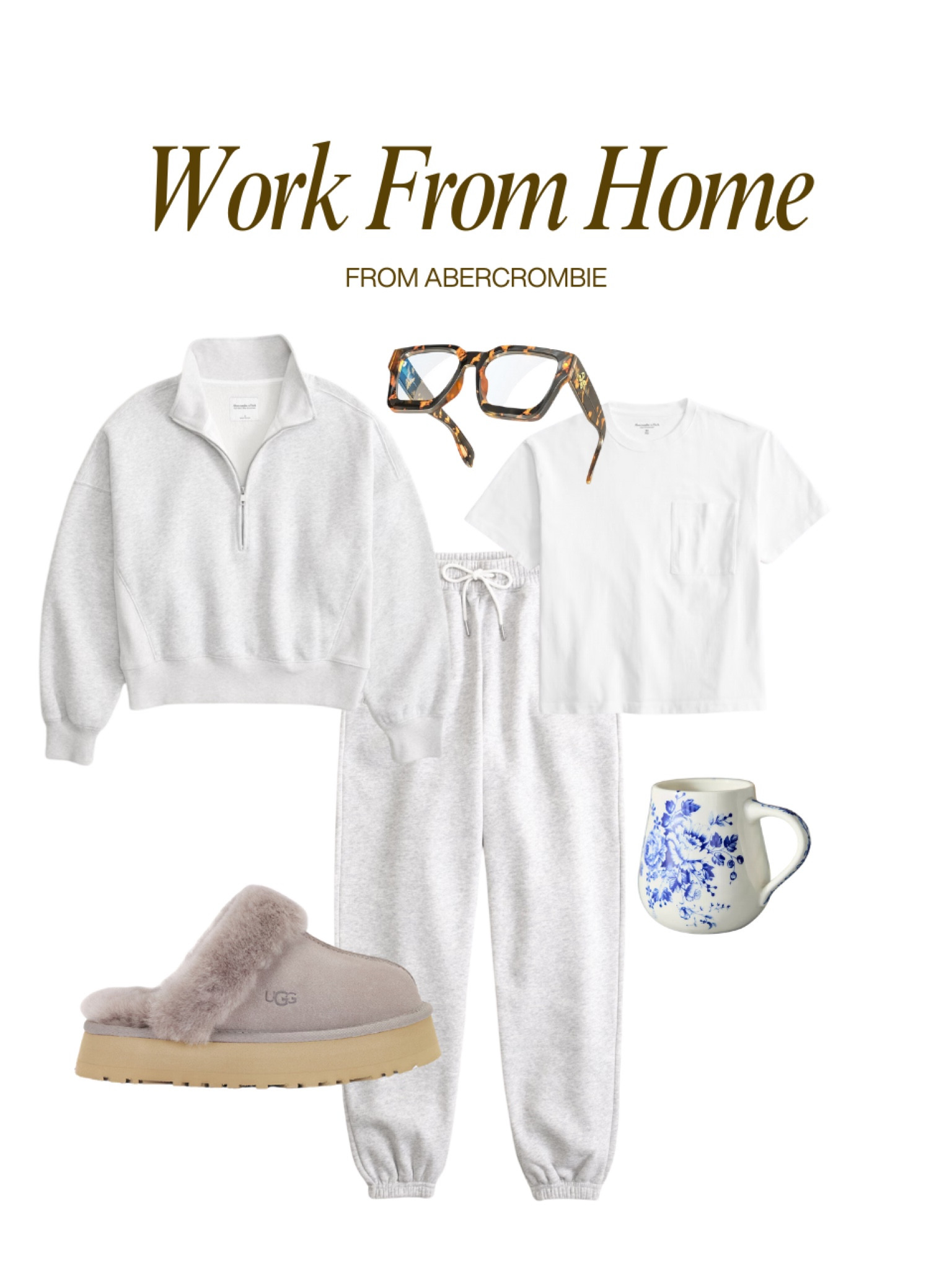 work from home outfit idea from Abercrombie 🤍 sweat set, loungewear, white t-shirt, slippers, blue light glasses, mug 

#LTKFindsUnder100 #LTKSeasonal #LTKFindsUnder50