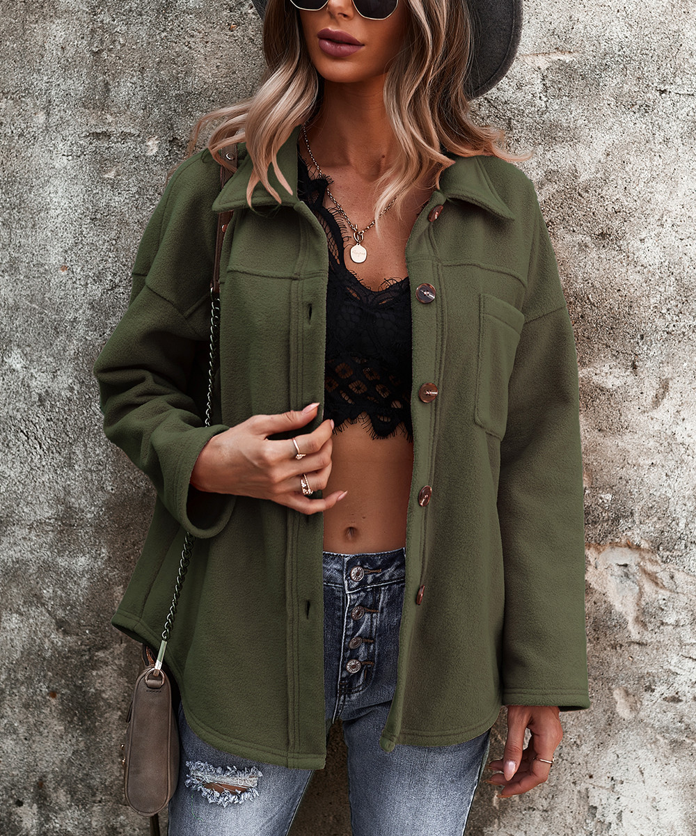 Gaovot Women's Non-Denim Casual Jackets army - Army Green Shirt Jacket - Women | Zulily