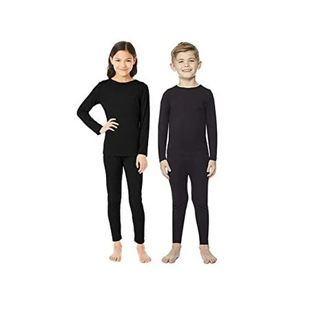 32 Degrees Kid s Heat Base Layer Long Sleeve Crew Neck and Legging Set (Black Small) | Walmart (US)
