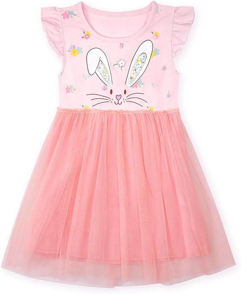 HILEELANG Little Girl Short Sleeve Dress Easter Cotton Casual Applique Tunic Shirt Dresses | Amazon (US)
