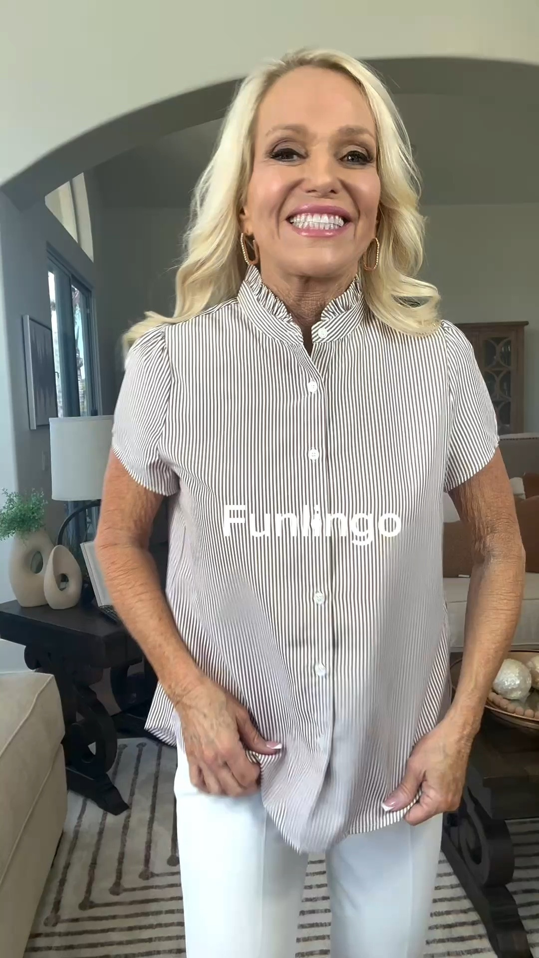 This FUNLINGO striped blouse is one of those pieces that just makes you feel put together without even trying 🤍

The ruffle collar adds the prettiest feminine touch, while the button-down style keeps it polished for work, lunch dates, or even a casual day out. And the fabric… silky, lightweight, and so comfortable 🙌

It’s one of those tops you’ll reach for when you want to look elevated but still feel relaxed ✨

Perfect with trousers, denim, or even tucked into a skirt for a more dressed-up vibe. Trust me… this one’s a staple 💼💕 Follow me on LTK 👉 EverydaywithRhonda for more easy, everyday outfits you can actually wear 🤍

#LTKStyle #LTKWorkwear #BusinessCasualStyle #Funlingo  #Amazonfinds