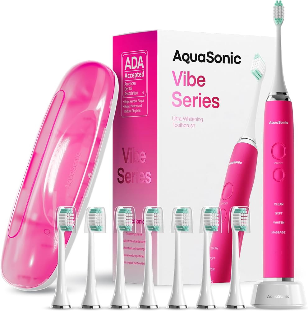 Aquasonic Vibe Series Ultra-Whitening Toothbrush \u2013 ADA Accepted Electric Toothbrush - 8 Brus... | Amazon (US)
