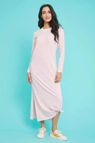 Mod Ref Long Sleeve Pink/White Striped Dress | Social Threads