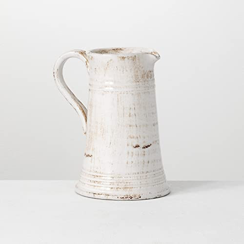 Sullivans Modern Farmhouse Decorative Ceramic Pitcher, 8 x 7 x 10 inches, Distressed Farmhouse Décor, Off-White Crackled Finish, Faux Floral Vase, Mantel, Dining Table and Living Room Décor (CM2364) | Amazon (US)