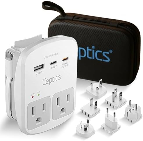 Ceptics 35W Universal Travel Adapter Kit – 2 USA sockets, USB-A, USBC, 1x PD 35W USB-C and USBC... | Amazon (US)