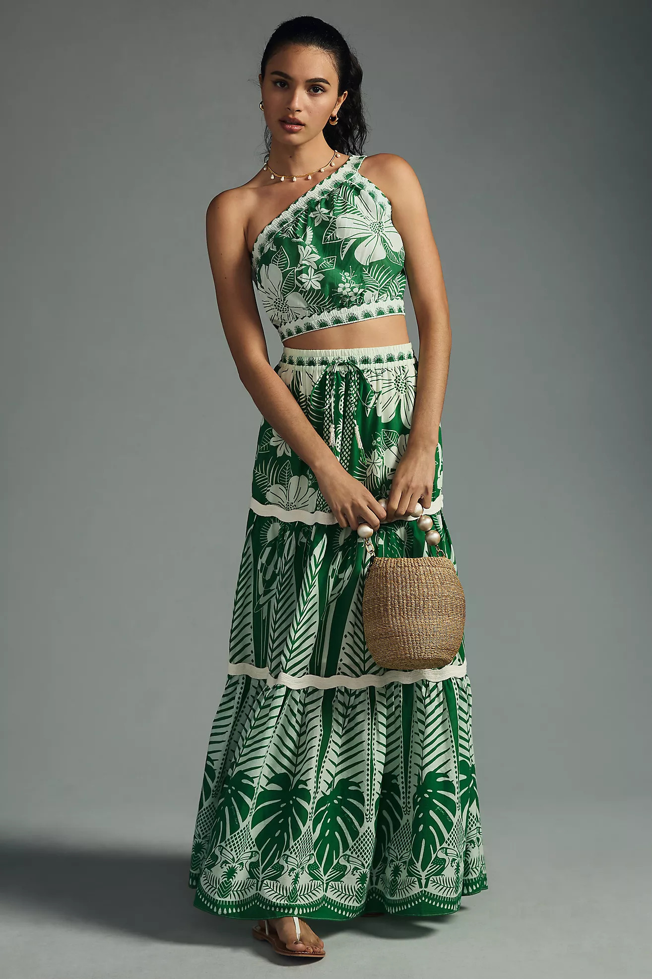 Farm Rio Macaw One-Shoulder Elegance Crop Top | Anthropologie (US)