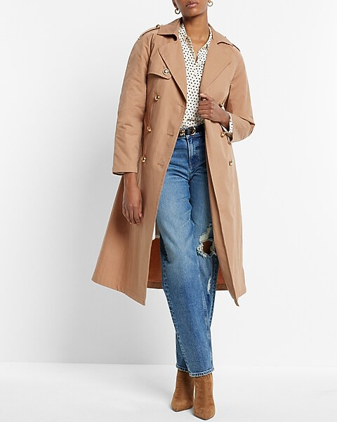 Nylon Sherpa-lined Novelty Button Belted Trench Coat | Express