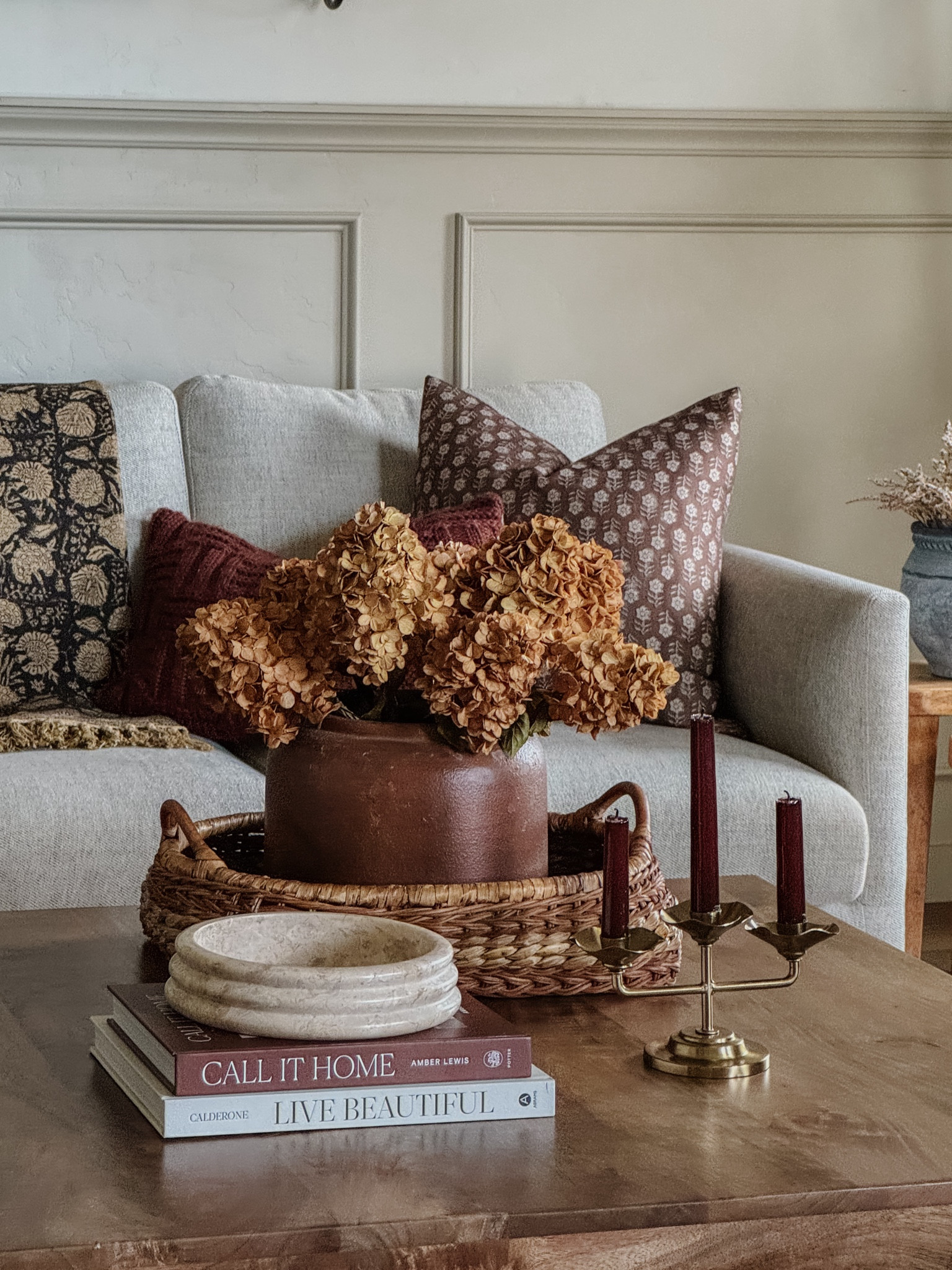 Living room ideas, collected vibe, handblock pillow, hand block throw blanket, vintage throw, rattan basket, woven basket, candelabra, marble table decor, marble bowl, hydrangeas, coffee table books, decor books, interior design table books, Target finds, Etsy finds, Amazon finds

#LTKsalealert #LTKstyletip #LTKhome