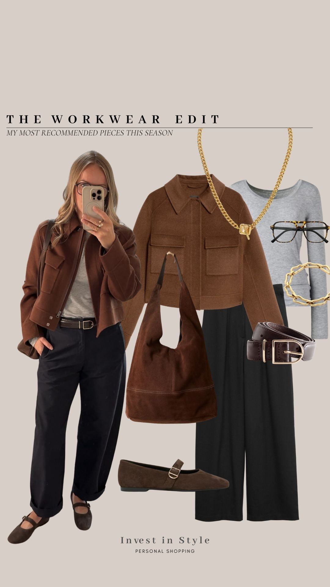 Wearing 
Jacket U.K. 14 
Cashmere thermal U.K. large 
In photo uniqlo barrel trousers size large. 
In flat lay M&S trousers - I wear 14 reg 

#LTKautumn #LTKworkwear #LTKuk