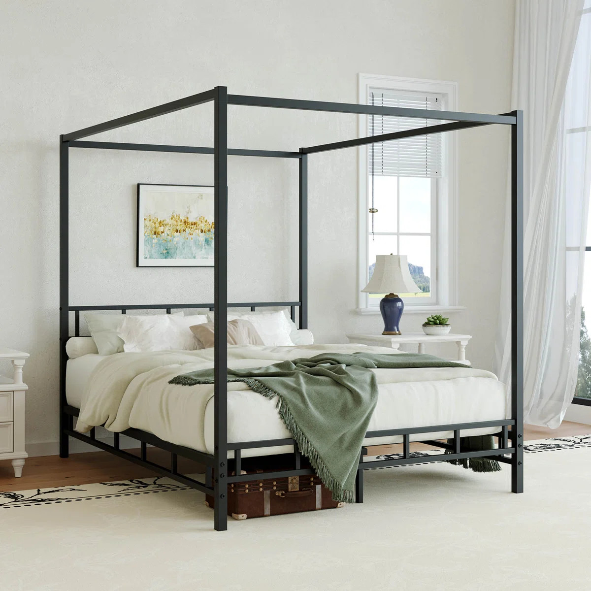Canopy Bed Frame Full with Headboard and Footboard, Mattress Foundation Platform with Metal Slats... | Wayfair North America