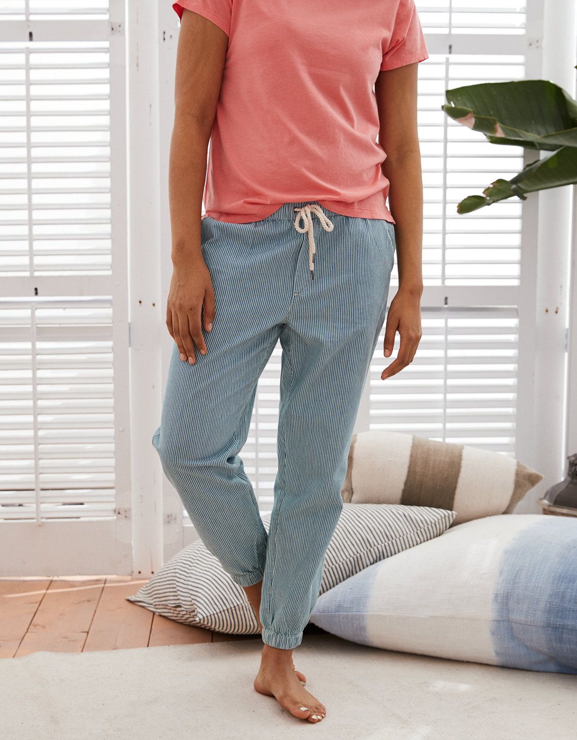 Aerie Chambray Jogger, Blue | American Eagle Outfitters (US & CA)