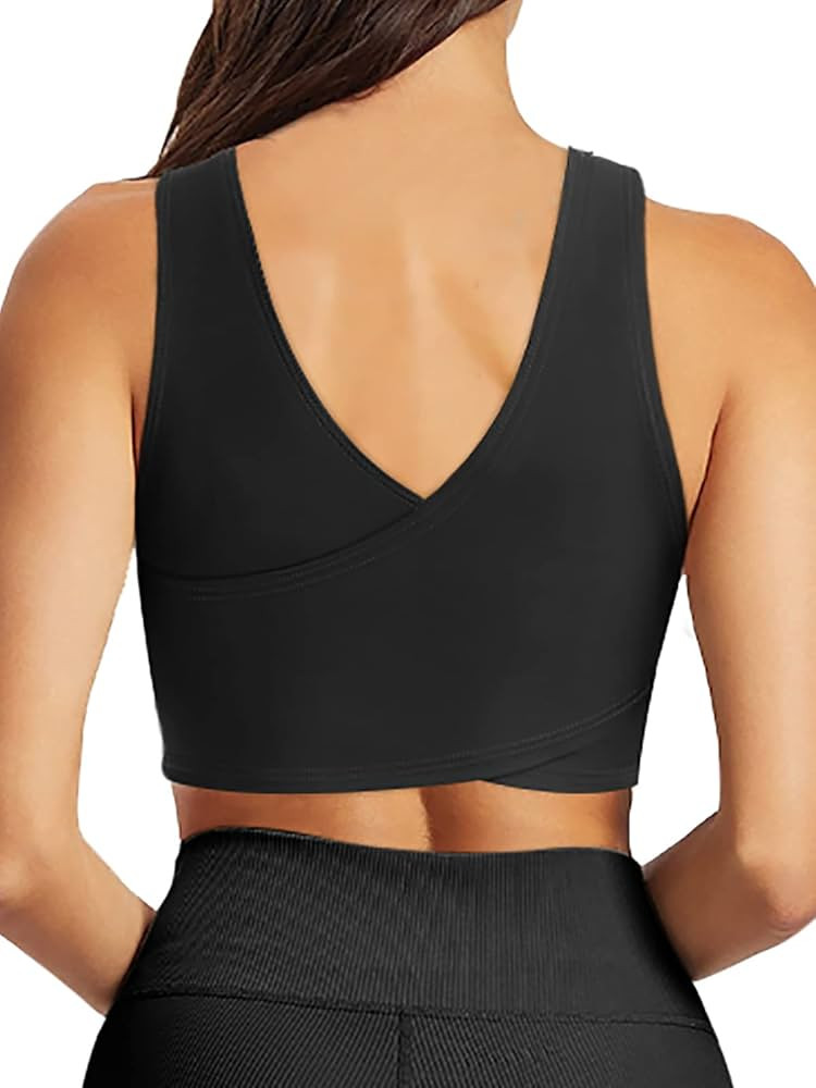 LASLULU High Neck Sports Bras for Women Cross Back Padded Longline Yoga Bra Sleeveless Tank Tops ... | Amazon (US)