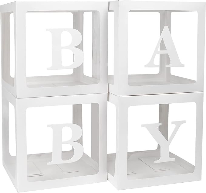 Baby Boxes with Letters for Baby Shower, 4 Transparent Balloon Boxes with 16 Letters for Boys & G... | Amazon (US)