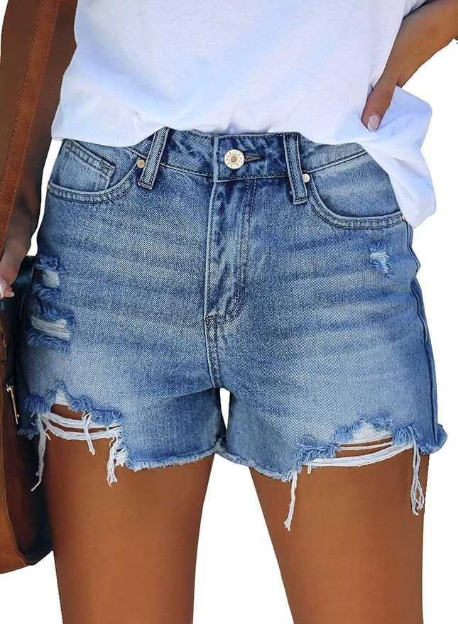 GRAPENT Women's High Waisted Ripped Stretchy Denim Hot Short Summer Jean Shorts | Amazon (US)