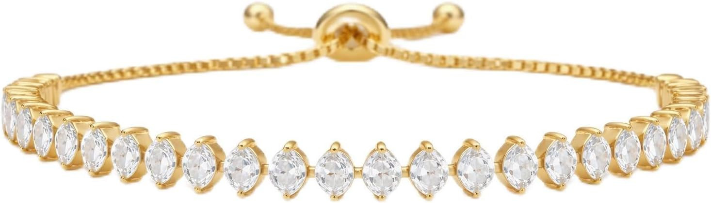 18K Gold Dipped CZ Tennis Bracelet for Women, Marquise Cut Cubic Zirconia Adjustable Bracelet, Da... | Amazon (US)