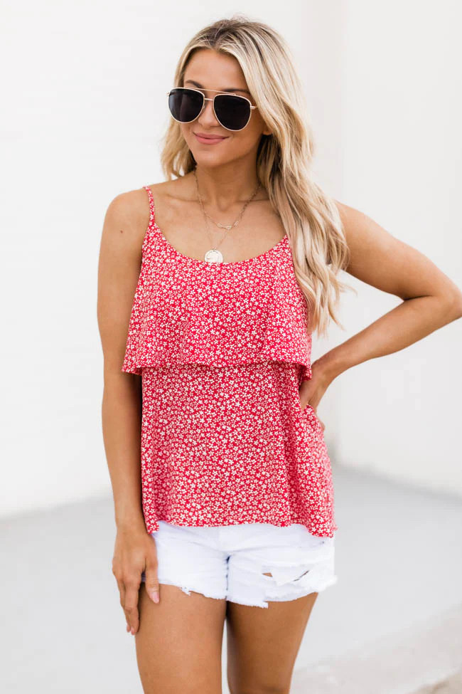 Riverside Daisies Floral Layered Red Tank | The Pink Lily Boutique