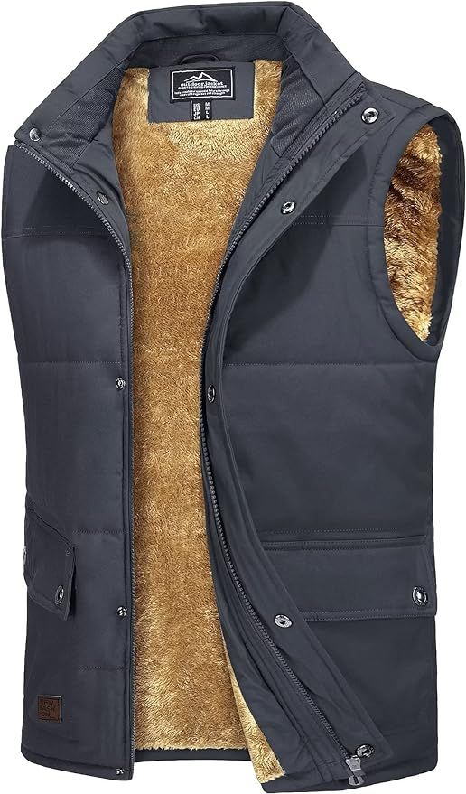 Mens Vest Outerwear Hunting Vest Winter Quilted Vest Casual Vest Fleece Vests Padded Vest Thick V... | Amazon (US)