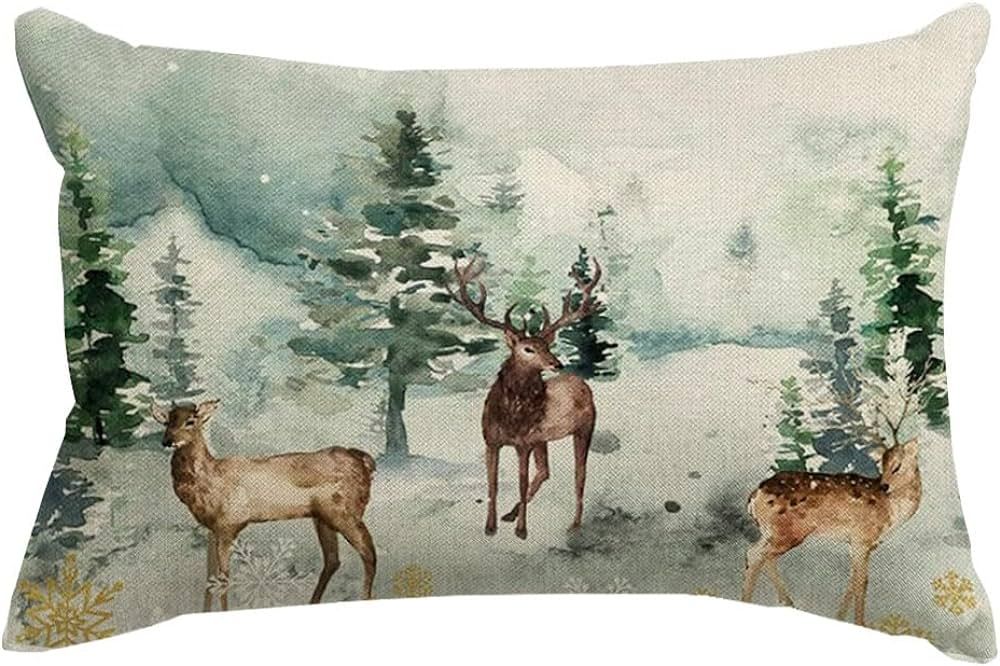 RABUSOFA Reindeer Christmas Tree Pillows Covers 12x20 Inch,Vintage Christmas Decorations Winter S... | Amazon (US)