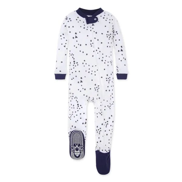 Twinkle Bee Star Print Organic Baby Zip Front Snug Fit Footed Pajamas | Burts Bees Baby