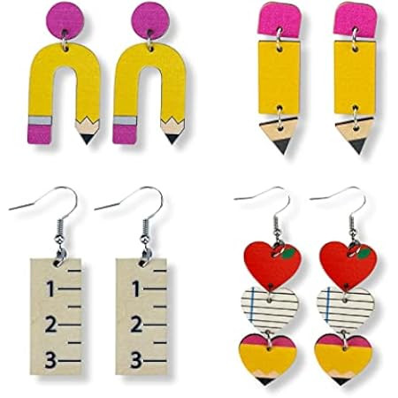 AUGSUN 8 Pairs Teacher Earrings for Women Teacher’s Day Acrylic Earrings Double Side Design Rai... | Amazon (US)