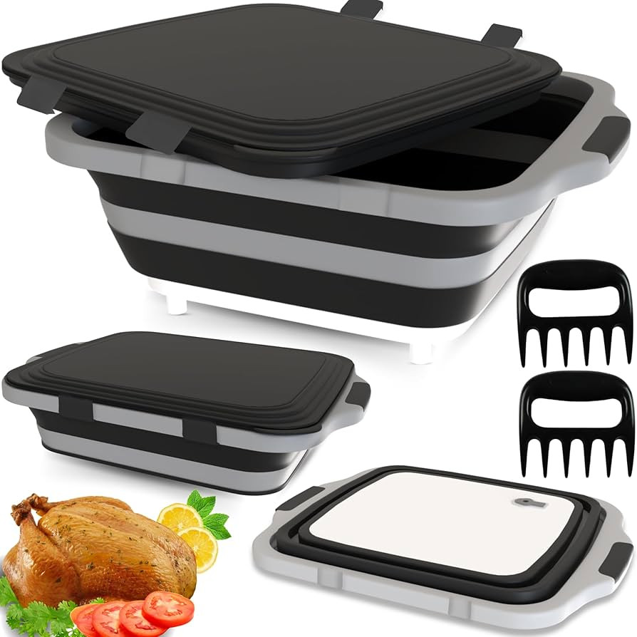 MAYALEAD BBQ Prep Tub with 2 Pcs Meat Shredder Claws, Collapsible Cutting Board, Cutting Board wi... | Amazon (US)