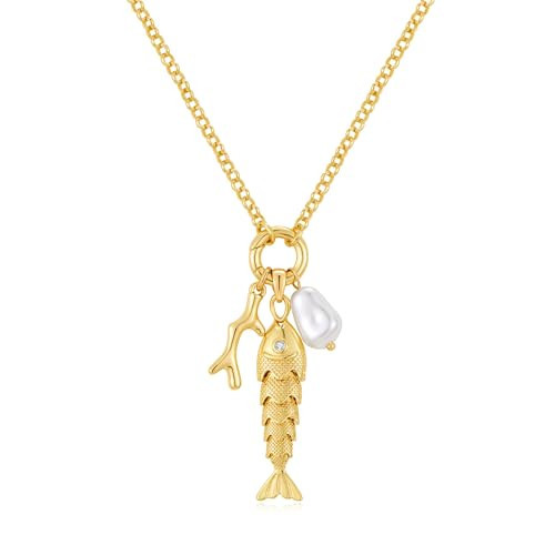 FILMOON Fish Necklace for Women Gold Plated Fish Pendant Adjustable Necklace Bohemian Beach Jewelry (Fish & coral) | Amazon (US)