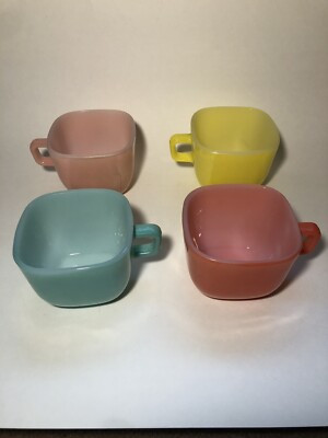 VIntage GlassBake Pastel Coffee Mug Tea Cups Square J-2265 Set of 4 | eBay US