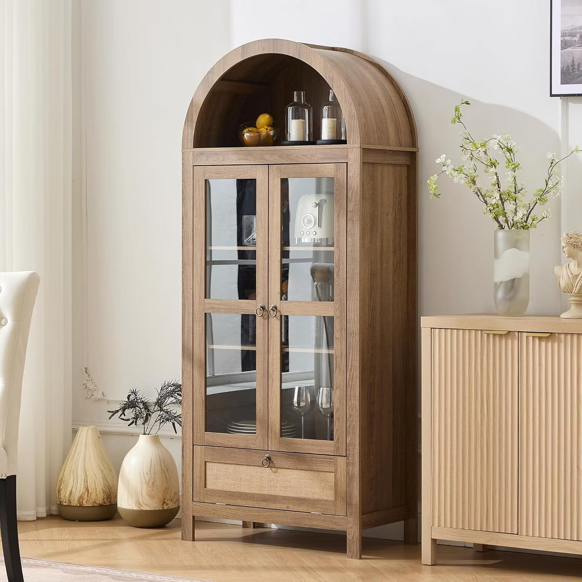 TYBOATLE 71" Tall Arched Pantry Cabinet with Glass Door, Drawer & Anti-Tip Kit – Versatile Stor... | Target