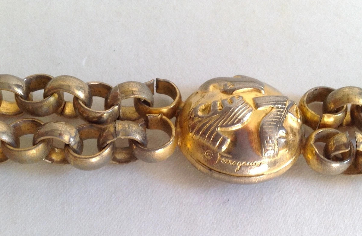 Vintage Salvatore Ferragamo Medallion Chain Belt Women's Goldtone Rare | eBay US