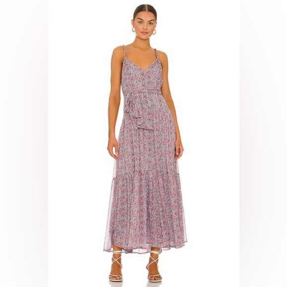 [astr the label] eartha ditsy floral belted flowy maxi dress blue pink multi XS | Poshmark