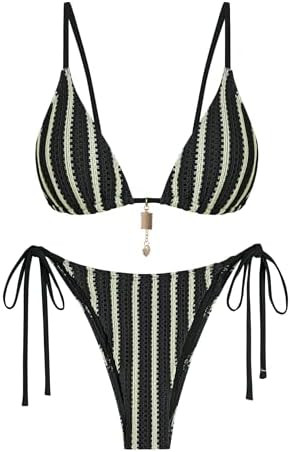 ZAFUL Crochet Bikini Sets for Women Cheeky Boho Bathing Suits Striped Brazilian High Cut Thong Bi... | Amazon (US)