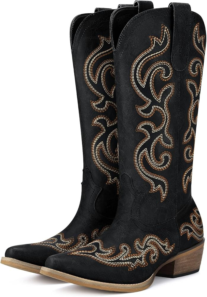 HISEA Rollda Cowboy Boots for Women Western Cowgirl Boots with Chunky Heel Ladies Snip Toe Mid-Ca... | Amazon (US)