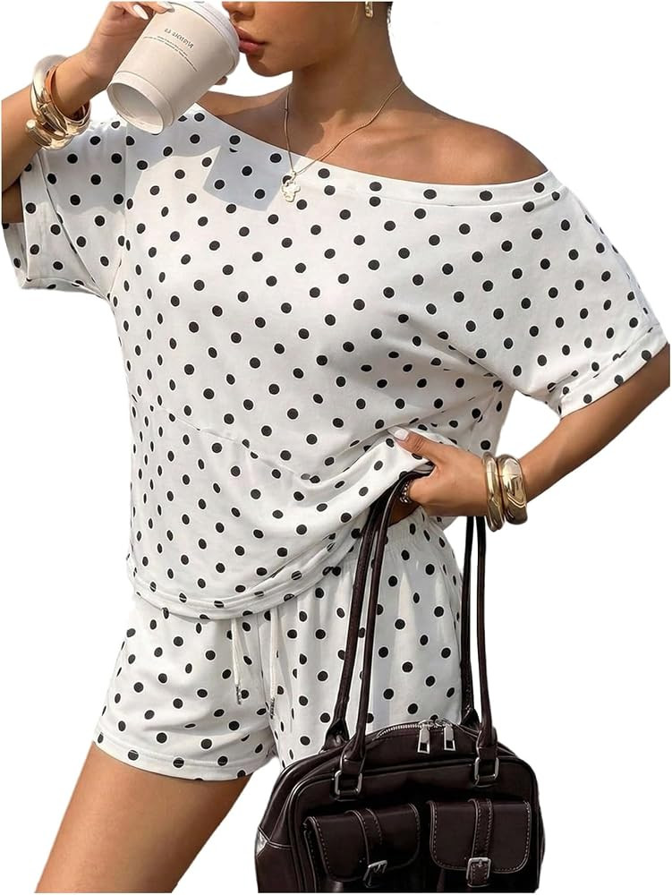 SHENHE Women's Off The Shoulder Short Sleeve Top and Baggy Shorts Set | Amazon (US)