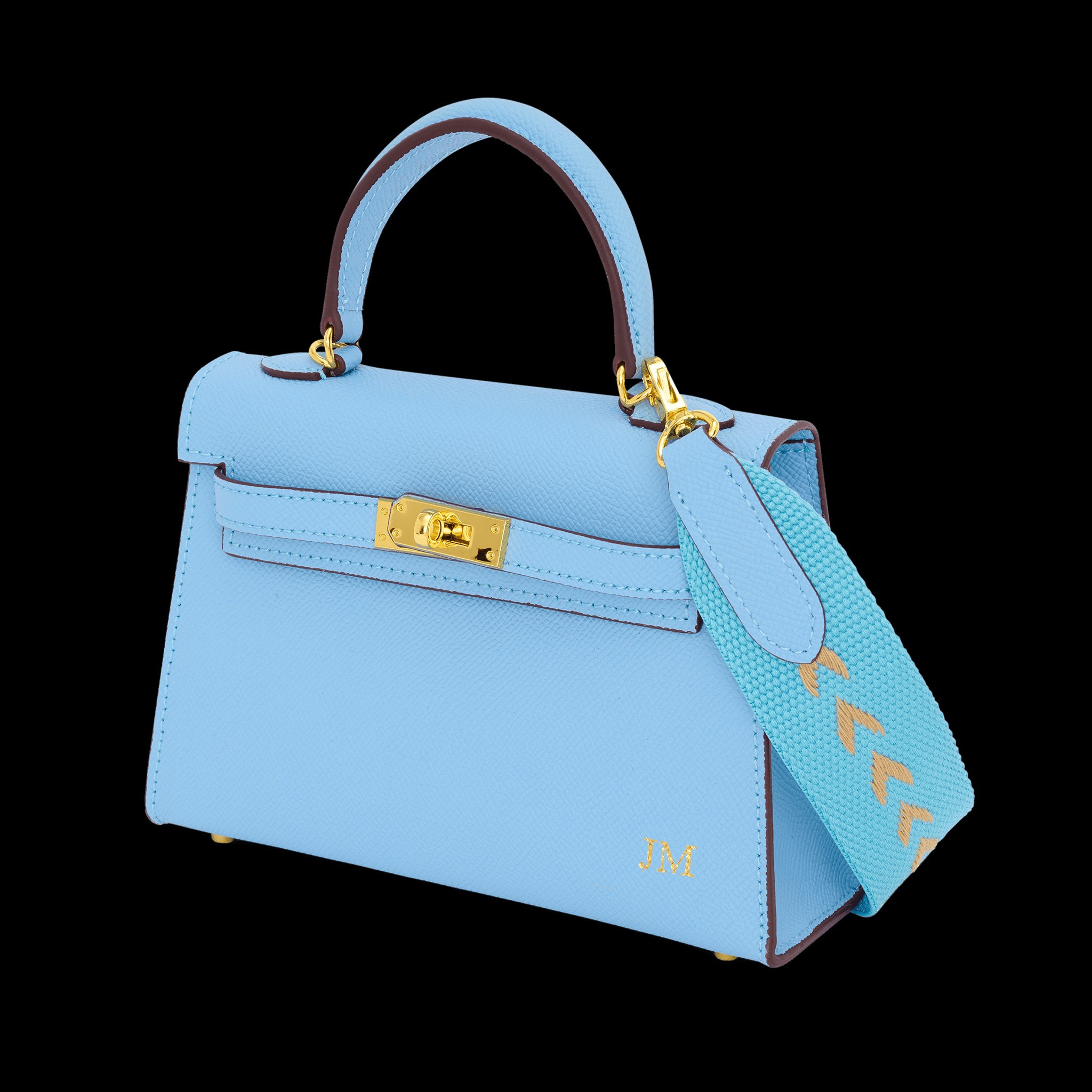 Lily & Bean Hettie Mini Bag - Glacier Blue with Initials & Fabric Stra | Lily and Bean