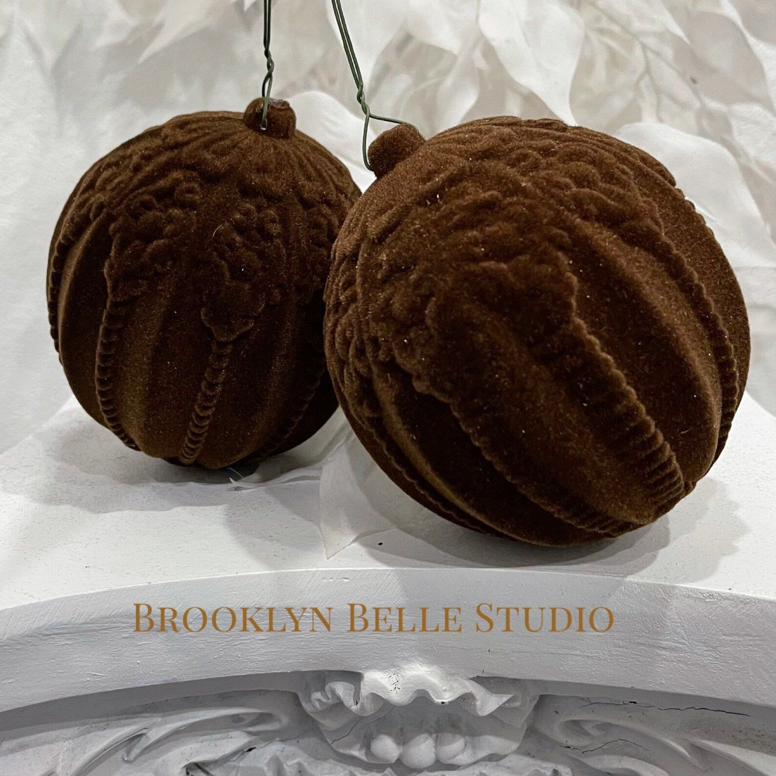 Set of 2  4 Inch Chocolate Brown Flocked Ornaments  | Etsy | Etsy (US)
