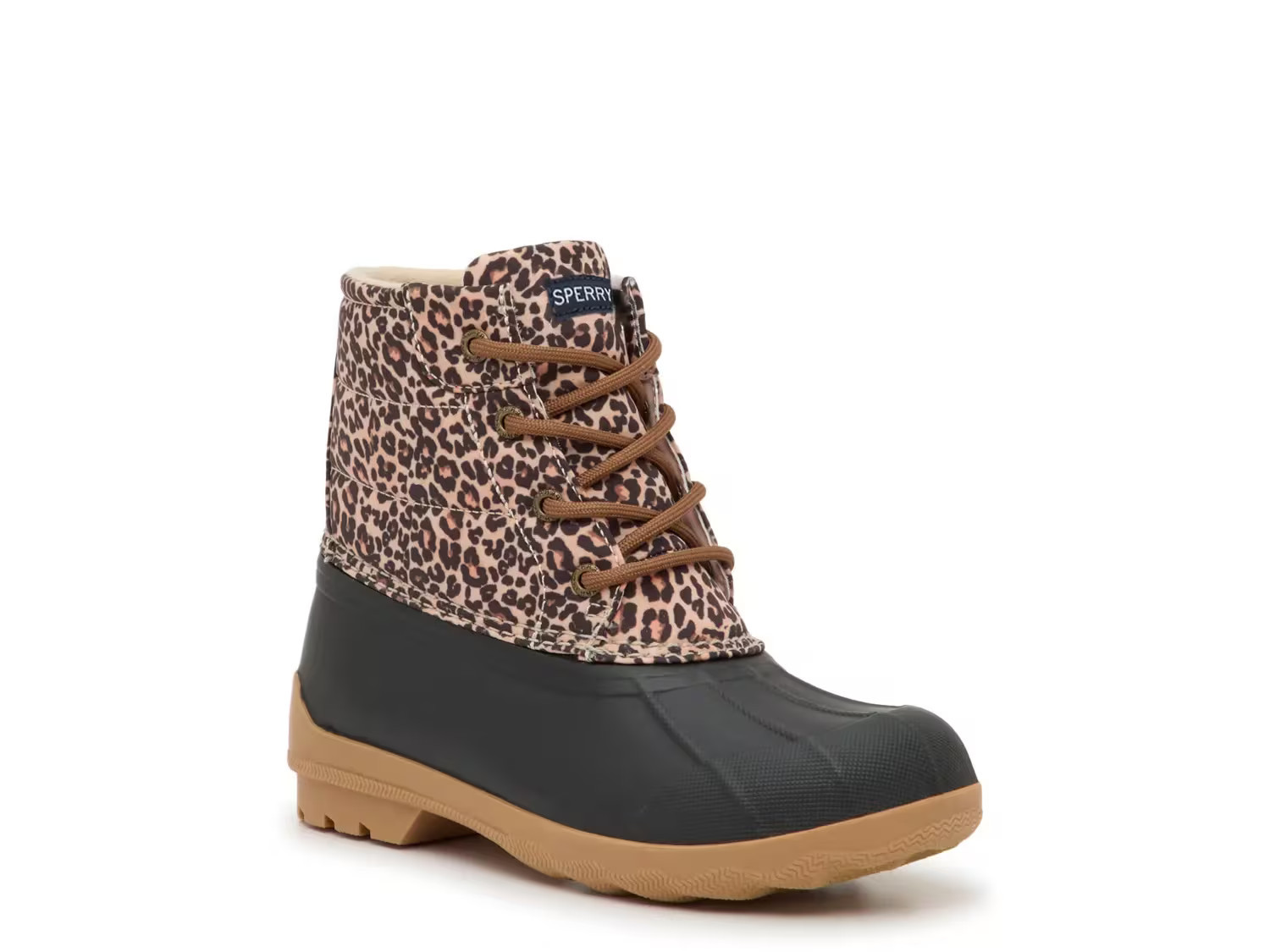 Sperry Port Duck Boot Kids' | Girl's | Black/Brown Leopard Print | Size 1 Youth | Boots | Lace-Up | DSW