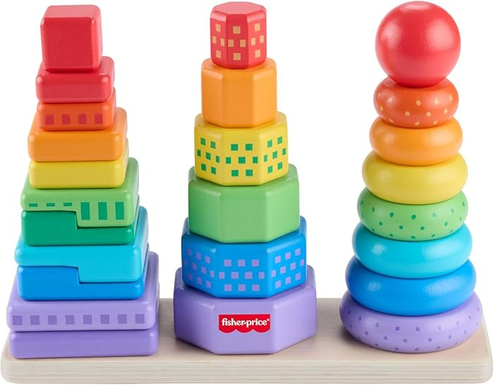 Fisher-Price Wood Toddler Toy Stacking Shape Sorter, 26-Piece Wooden Playset for Developmental Pl... | Amazon (US)