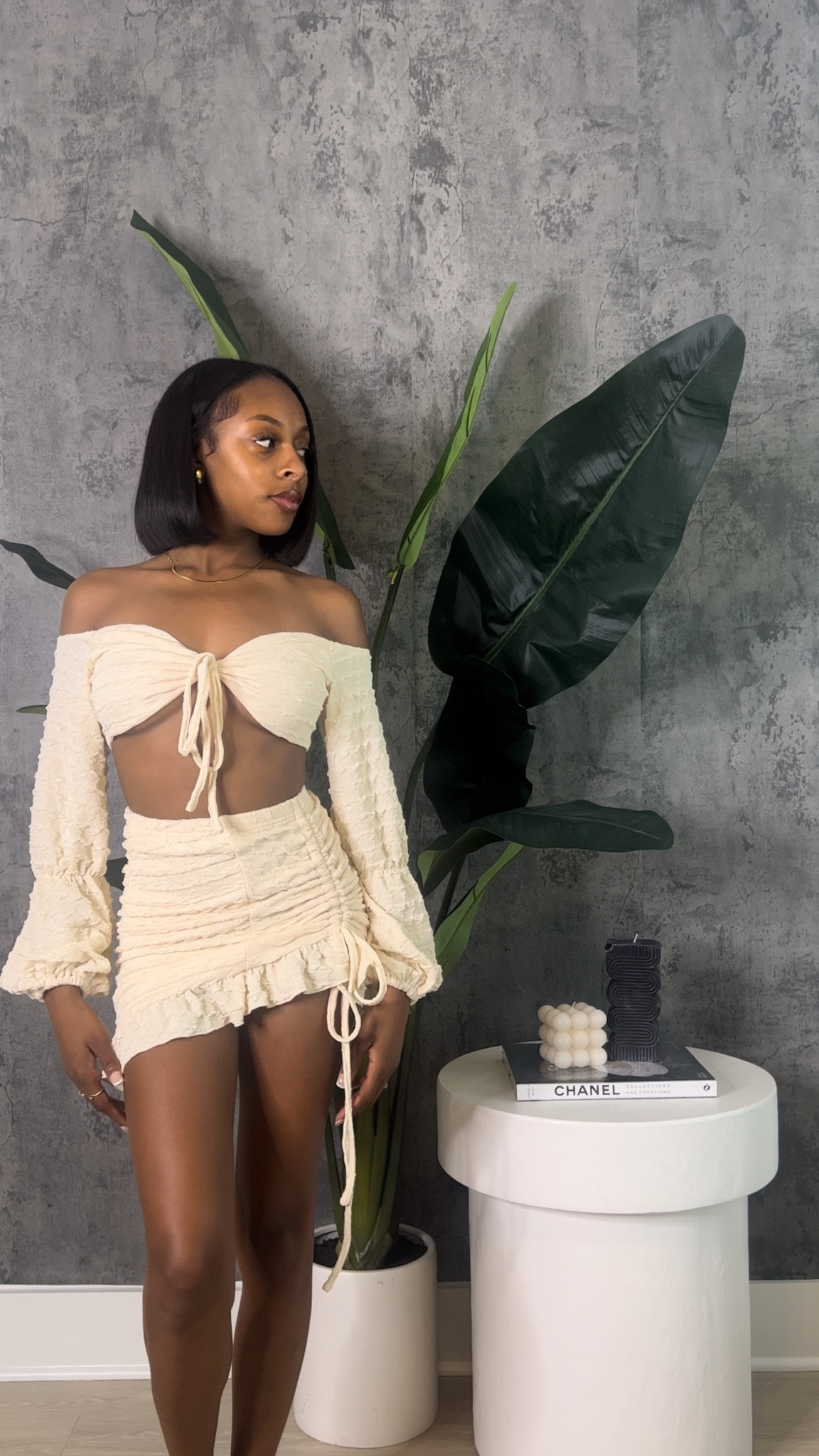 Set currently sold out.

Code: 18627972
Name: shein sky off shoulder drawstring front crop top & ruffle hem skirt 

#LTKtravel #LTKSeasonal #LTKstyletip