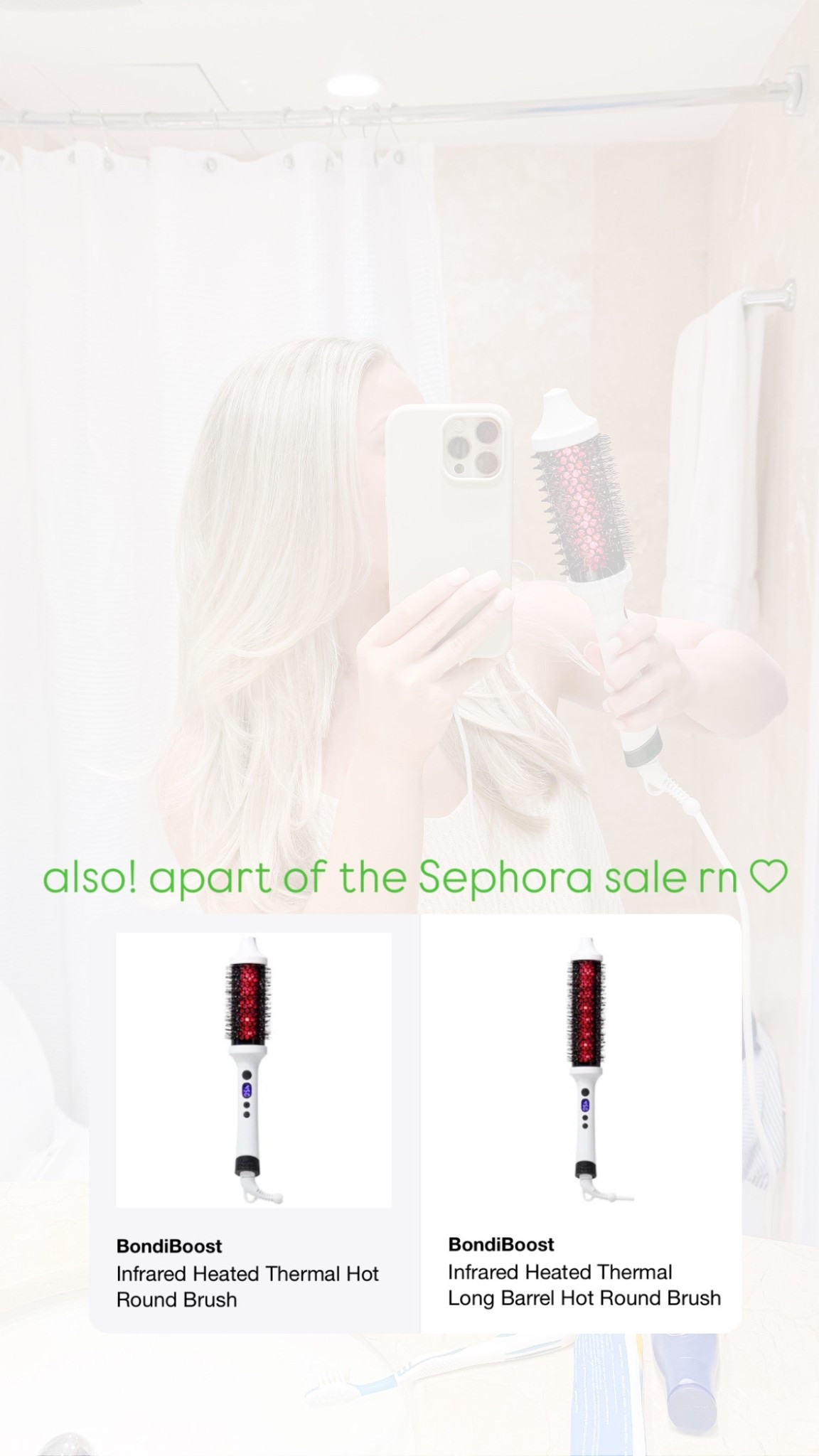 Bondi Boost infrared blowout brush is tooooo good 💚 #Sephorasale #Sephora #hair #hairinspo #bondiboost #infrared #thermalbrush #blowdrybrush #bondiboosthair #hairtool #blowout #sephorabeauty 

#LTKStyleTip #LTKWedding #LTKBeauty