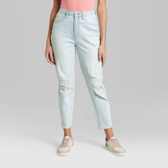 Women&#39;s Super-High Rise Distressed Curvy Mom Jeans - Wild Fable&#8482; Light Wash 6 | Target