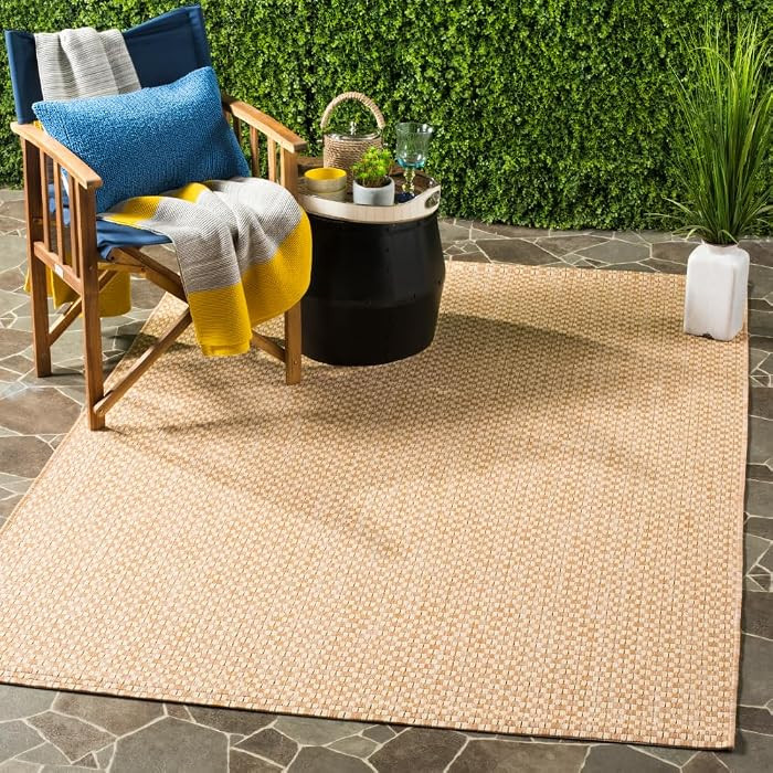 SAFAVIEH Washable Rug Outdoor Courtyard Collection - 4' x 5'7", Natural & Cream, Non-Shedding & Easy Cleaning, Ideal for Patio, Backyard, Mudroom (CY8653-03021) | Amazon (US)