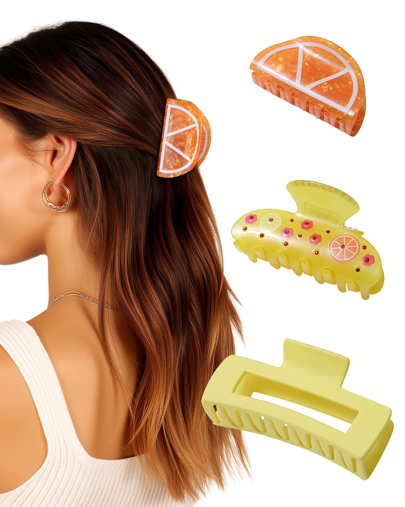 ACECHA 3 Pack Fruit Hair Claw Clips for Women, Non-slip Acrylic Cherry Strawberry Lemon Hairclips... | Amazon (US)