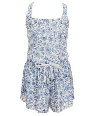 Big Girls Active Seashells In Bloom Print Square Neck Sleeveless Flippy Romper | Dillard's