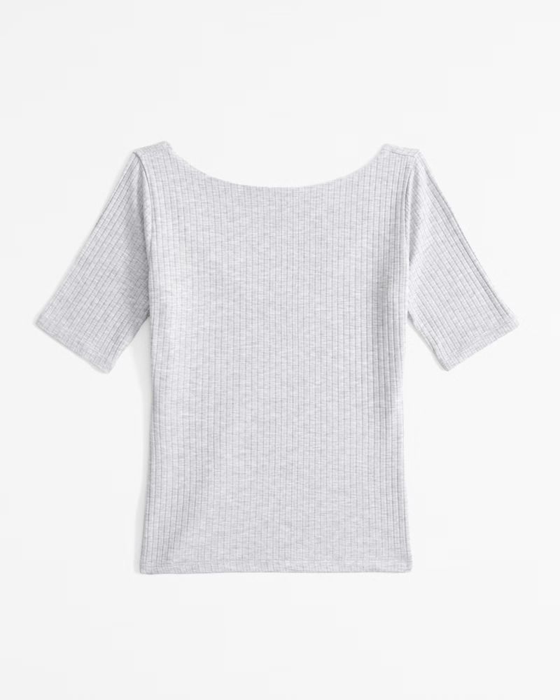 Half-Sleeve Wide Rib Boatneck Top | Abercrombie & Fitch (US)