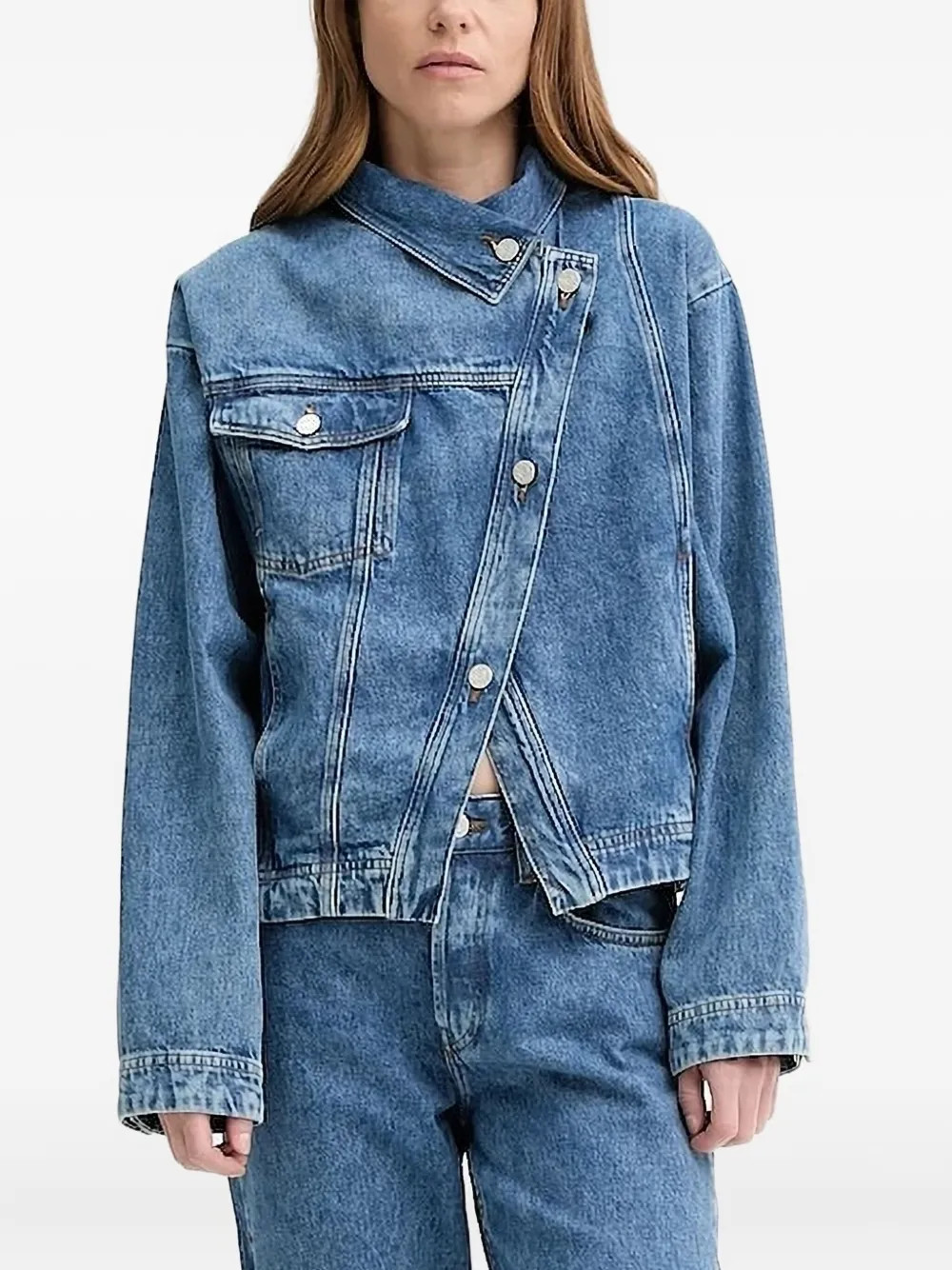 Won Hundred Kirsten Asymmetrical Denim Jacket | Blue | FARFETCH | Farfetch Global